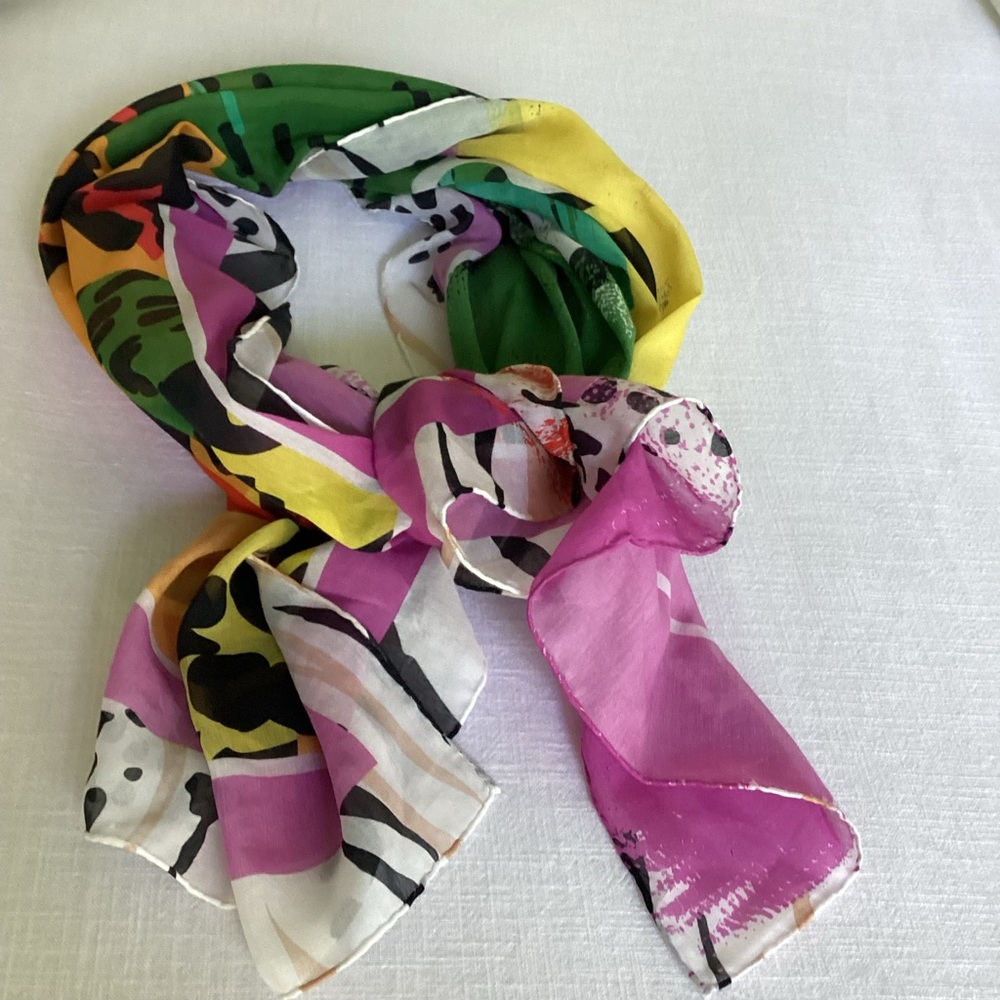Perlavera Scarf Large Cotton Silk Blend Rolled Edges Geometric Modern Print